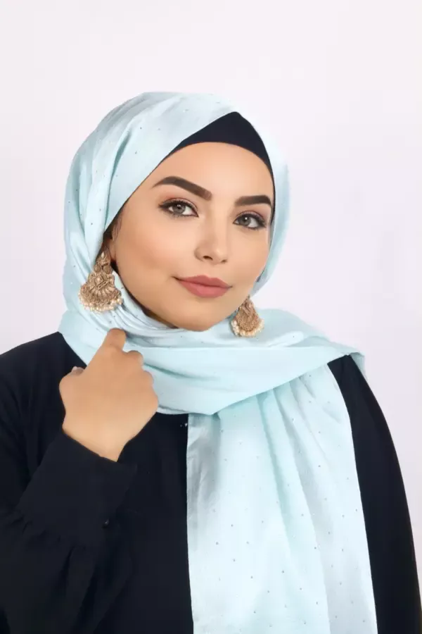 Tiffany Blue Rhinestone Silk Hijab - Image 1