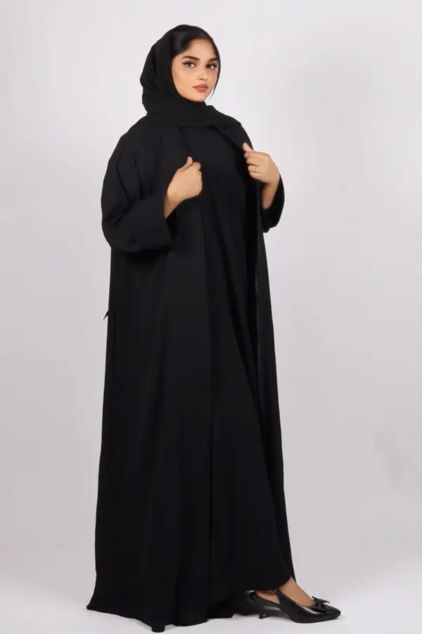 Miraj Crinkled Cotton Jazz Lapel Abaya with Inner - Black - Image 1