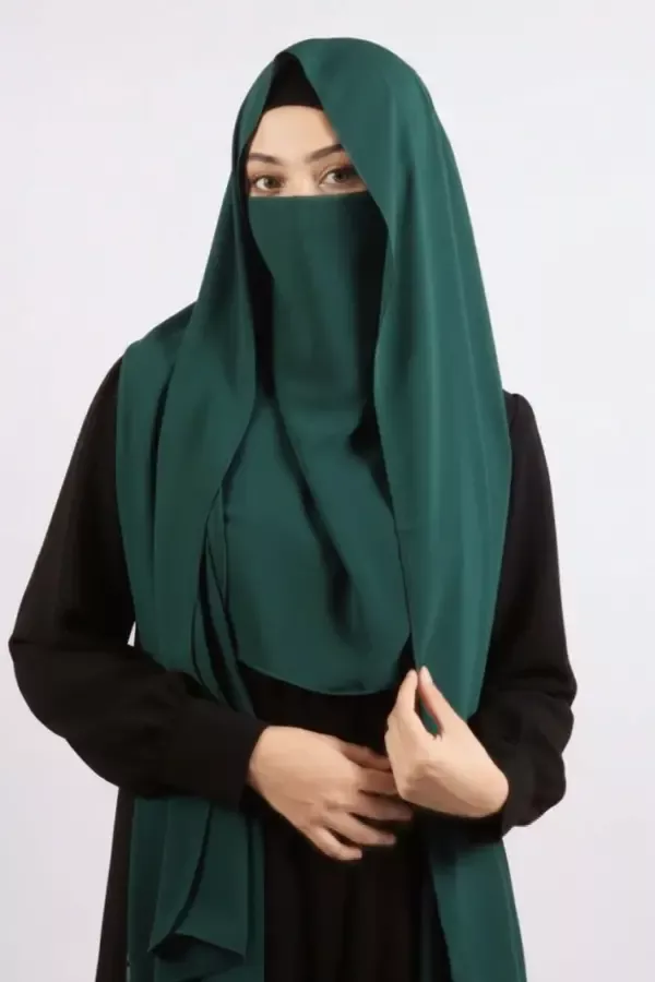 84CB2378-917C-4C3C-BD7E-F3A150D70289 Serpent Green Medina Chiffon Half-Niqab - Image 1
