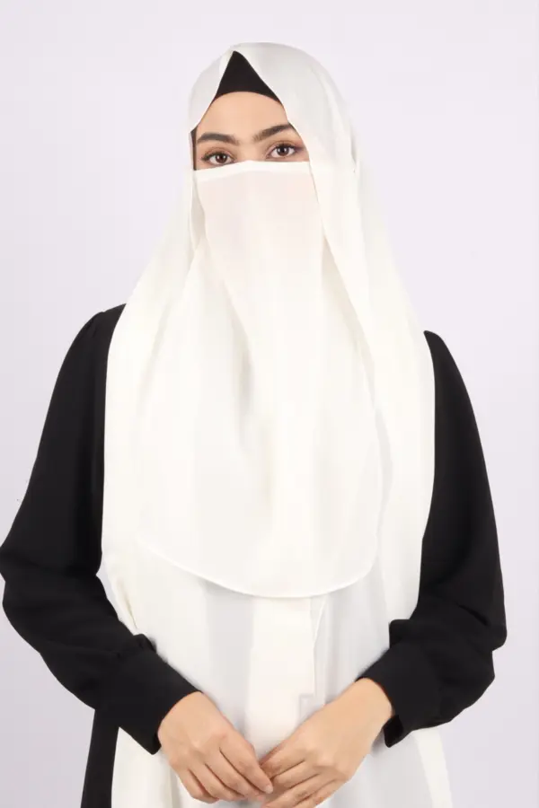 85896AE9-B0BB-4C39-9473-03FE6449B30A Ivory Medina Chiffon Half-Niqab - Image 1