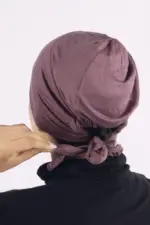 Mauve Comfort Fit Tie Back Hijab Cap - Image 2