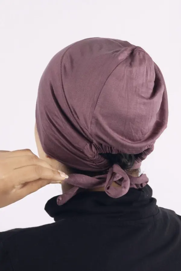Mauve Comfort Fit Tie Back Hijab Cap - Image 2