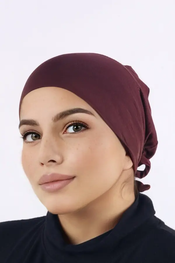 B1AC8D05-EDA3-4E41-B83D-9C5177D08F97 Maroon Comfort Fit Tie Back Hijab Cap - Image 1