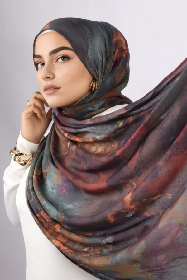 Copper Mystery Printed Modal Hijab - Image 2