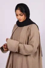 Miraj Crinkled Cotton Jazz Lapel Abaya with Inner - Fawn - Image 6