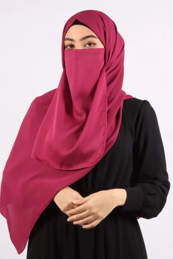 Cranberry Medina Chiffon Hijab & Niqab Set - Image 3