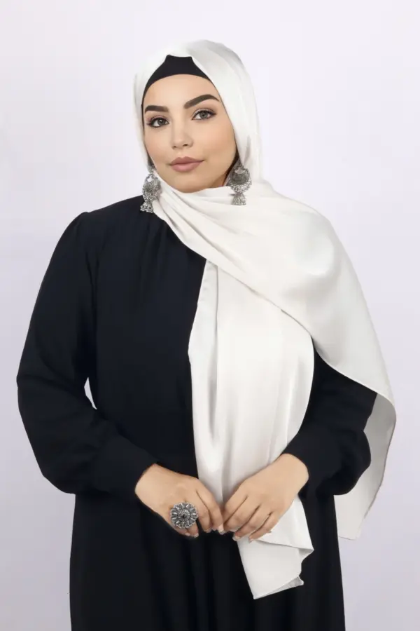 White Gold turkish Silk Hijab - Image 2