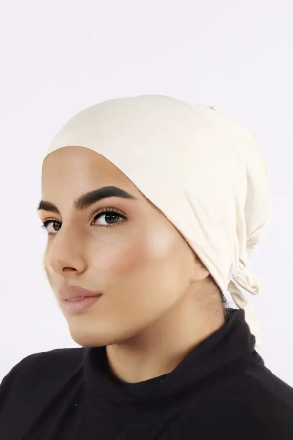 DB9F2764-AD4E-4D0A-9552-E75E8FA097C6 Cream Cheese Comfort Fit Tie Back Hijab Cap - Image 1
