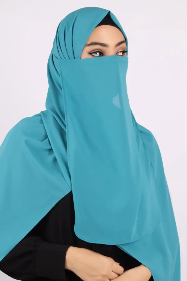 Ocean Blue Medina Chiffon Hijab & Niqab Set - Image 3