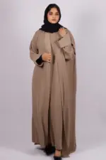 Miraj Crinkled Cotton Jazz Lapel Abaya with Inner - Fawn - Image 3