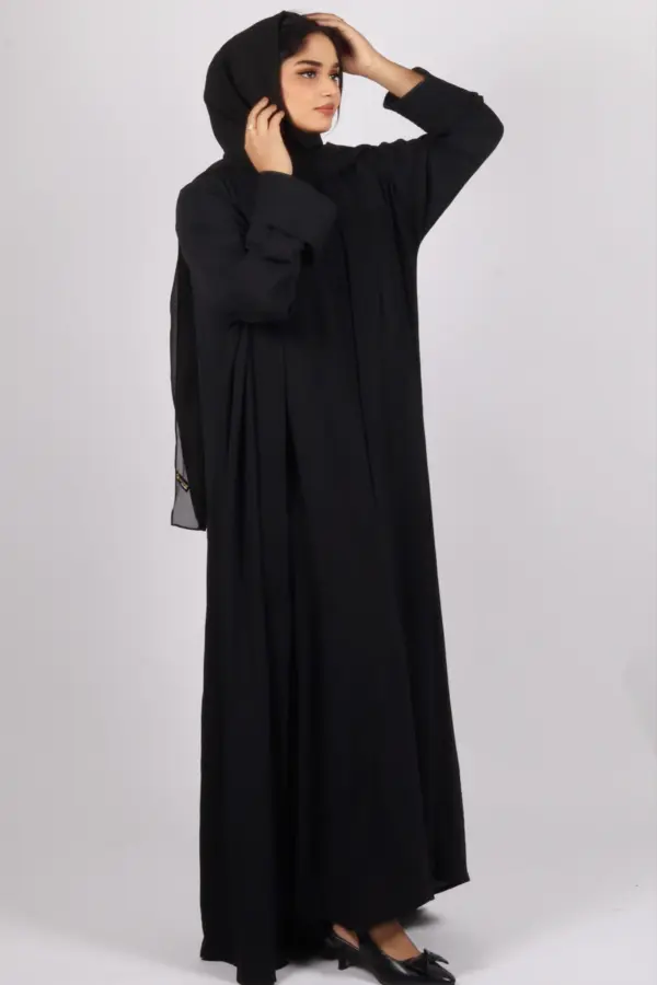 Miraj Crinkled Cotton Jazz Lapel Abaya with Inner - Black - Image 6