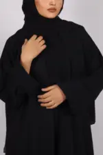 Miraj Crinkled Cotton Jazz Lapel Abaya with Inner - Black - Image 7