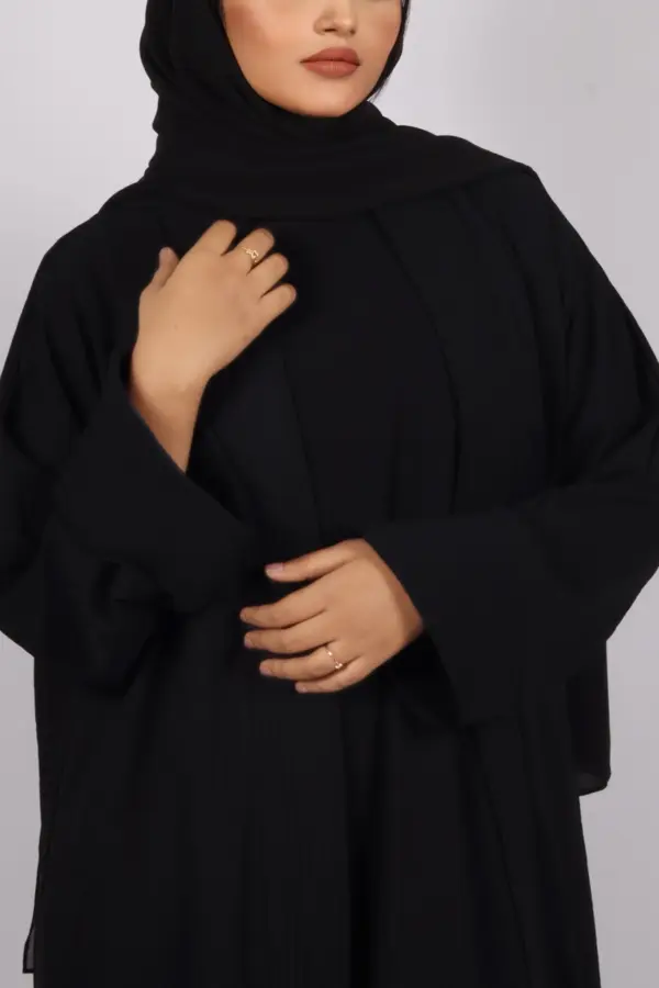 Miraj Crinkled Cotton Jazz Lapel Abaya with Inner - Black - Image 7