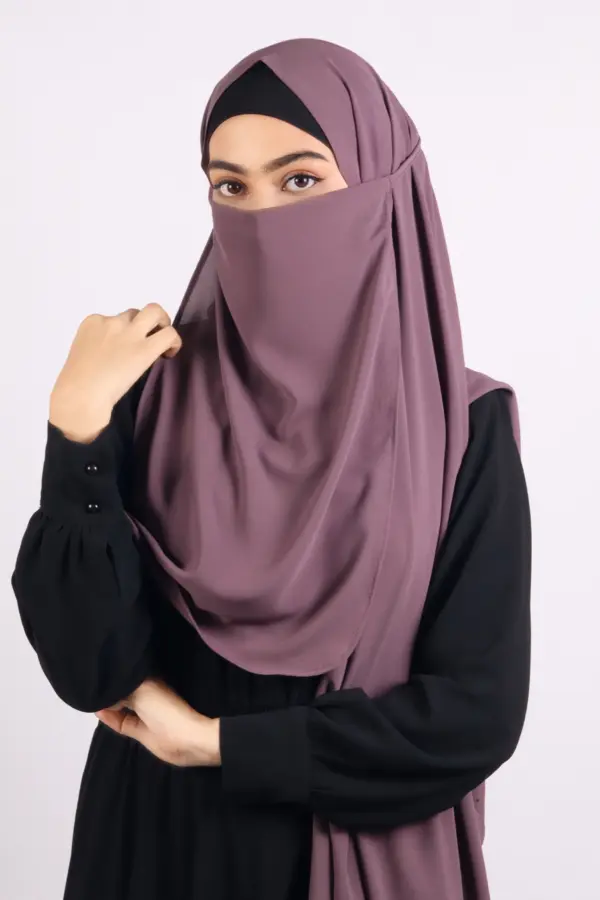 F0664873-CC52-4CD7-870F-D1A32A48BAA3 Dusty Purple Medina Chiffon Half-Niqab - Image 1