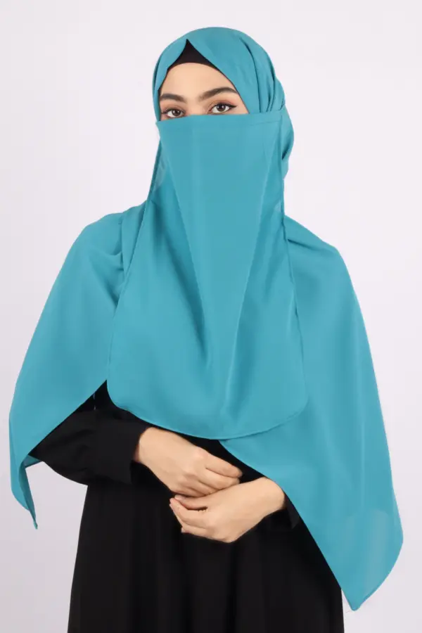 F913CBB8-ECD1-4204-B13A-F443FFEB1D74 Ocean Blue Medina Chiffon Half-Niqab - Image 1