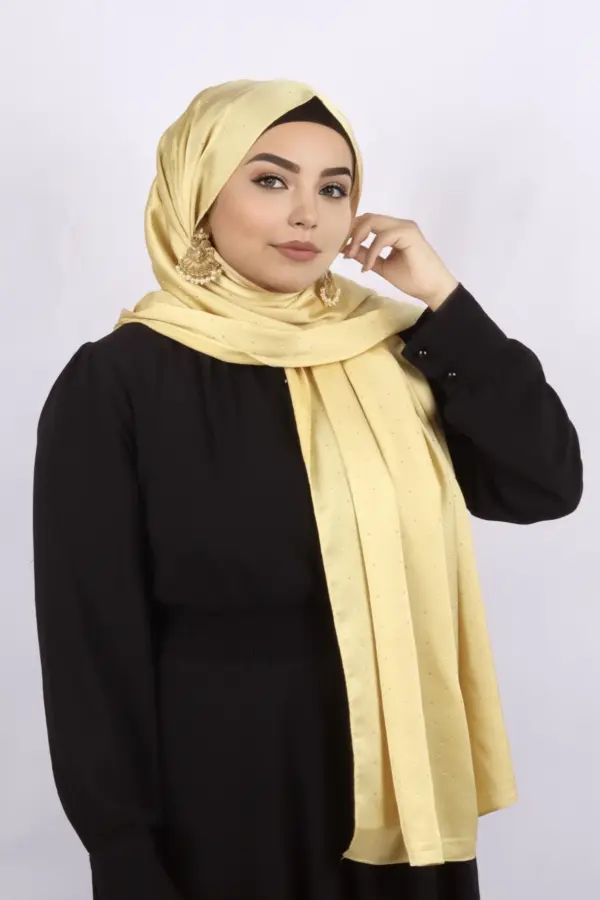 Soft Gold Rhinestone Silk Hijab - Image 2